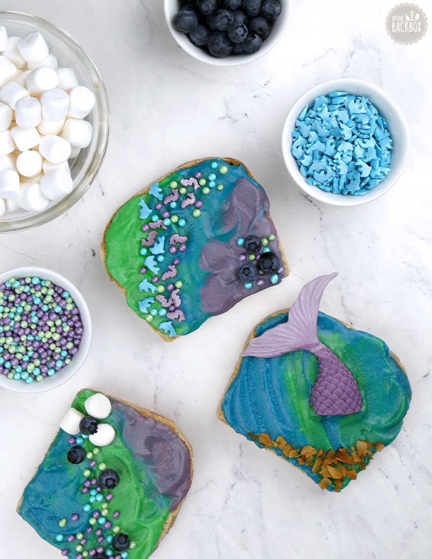 Mermaid Toast mit buntem Schoko Aufstrich