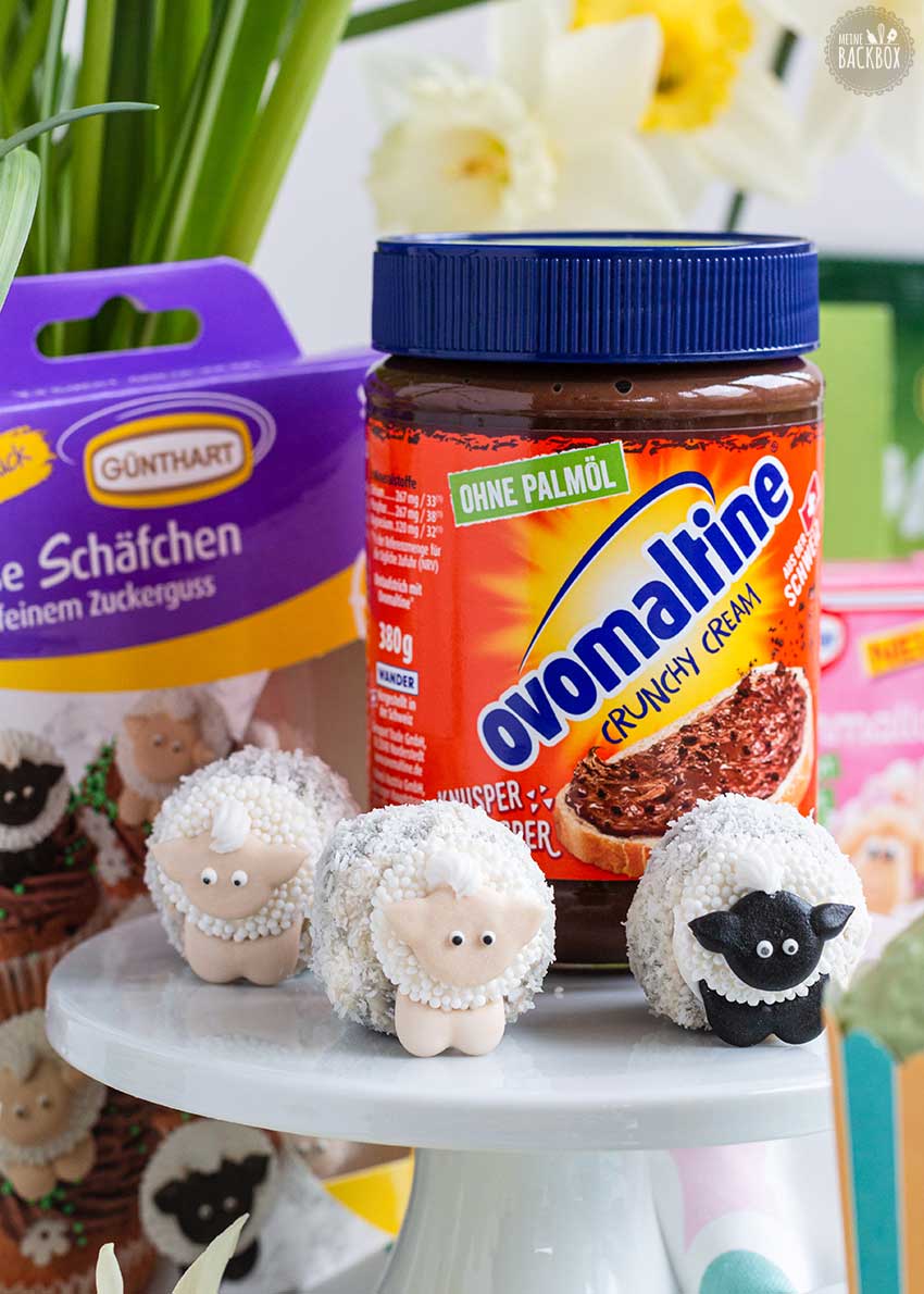 Osterrezepte: Schäfchen Cake Balls mit Ovomaltine Crunchy Creme