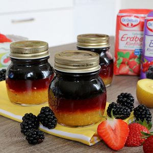 EM Deutschland Marmelade Brombeer-Johannisbeere Erdbeer-Hibiskis Mango-Kiwi