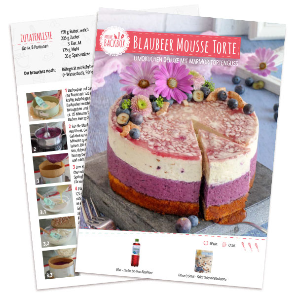 Rezeptkarte zum Download: Blaubeer Mousse Torte
